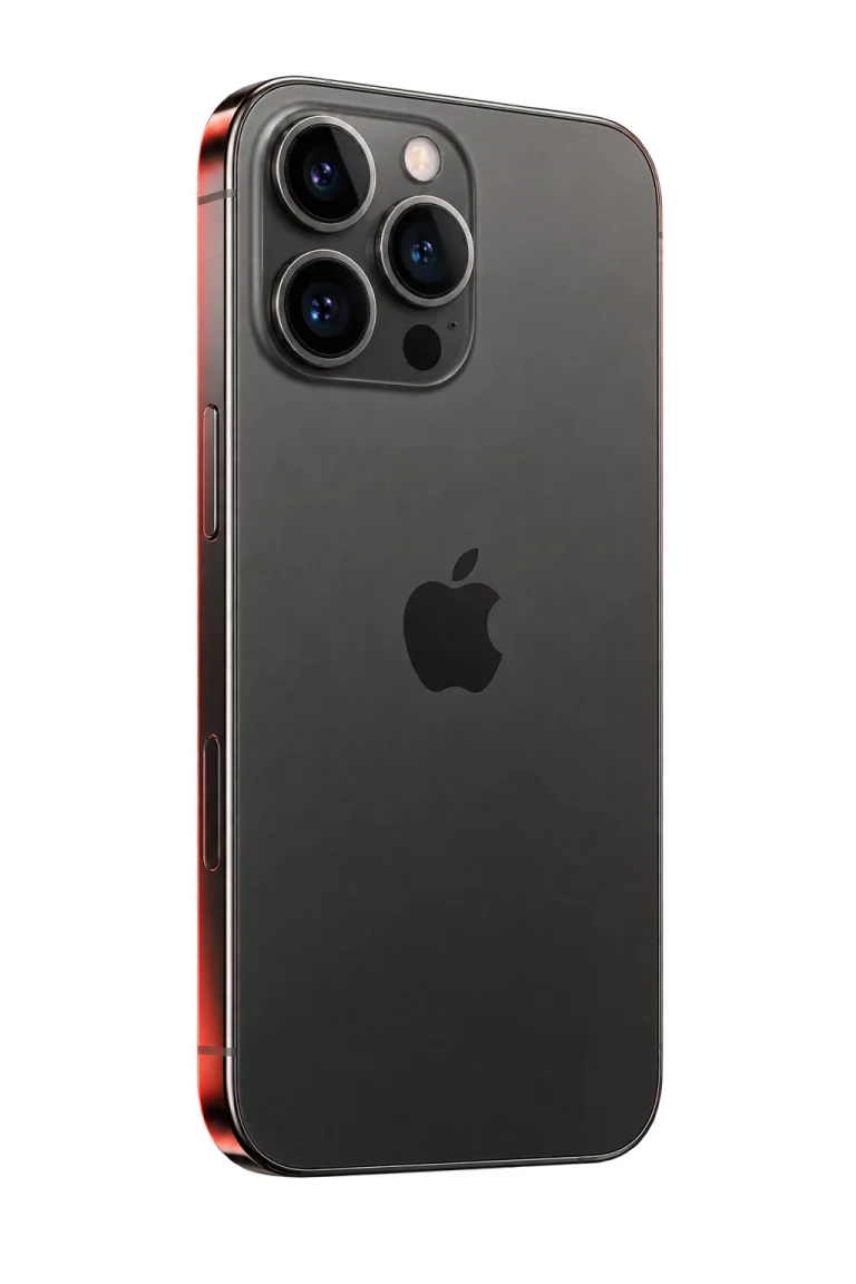Graphite iPhone with three rear cameras, an illustration of the physical hardware behind 0bull
